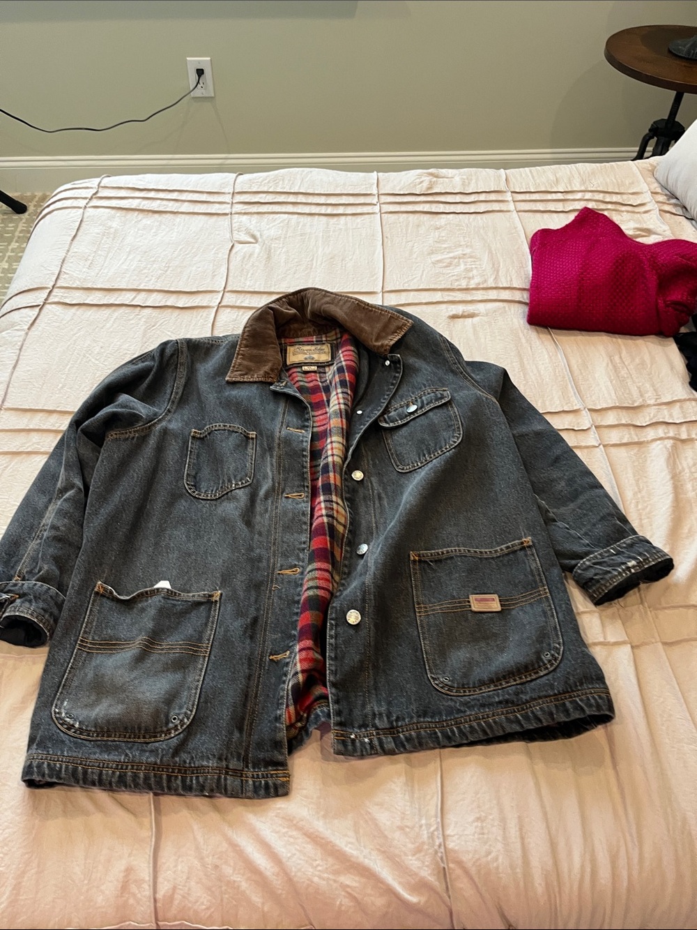Black Denim Shirt Jacket with Plaid Lining